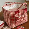 Folding Red Plaid Storage Basket Handheld Nursery Storage Basket Fabric Storage Basket  Bedroom