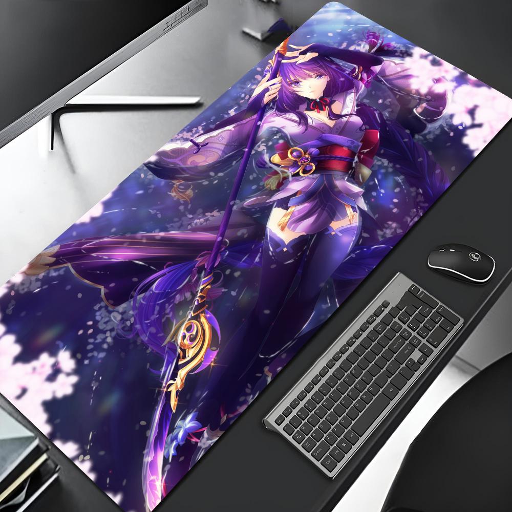 Genshin Impact Raiden Shogun Mouse Pad Edge Big Gaming Locking Music Computer Gamer Large Rubber Art Mousepad Laptop Desk Mat