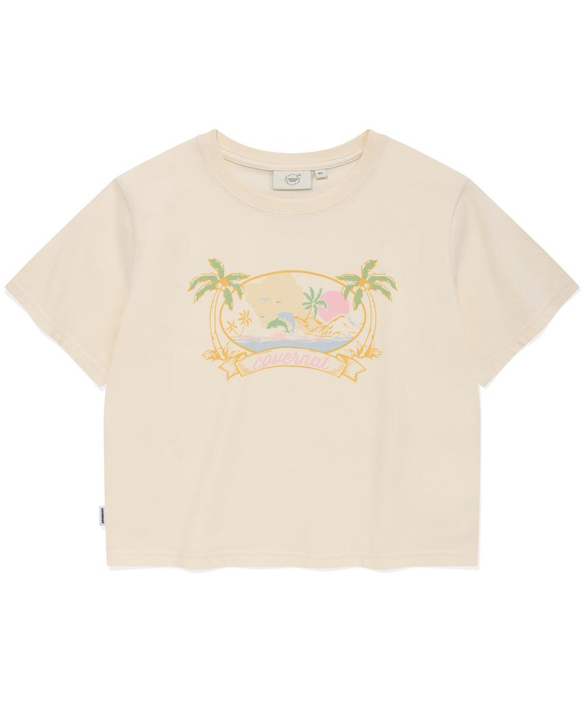 COVERNAT WOMAN Crop Beach Farm T-Shirt Ivory