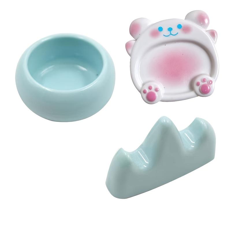 3 Piece Acrylic Manicure Brush Holder Set with Nail Polish Cleaning Cup and Gel Blending Palette, Cute Pink and Blue Gel Blending Palette