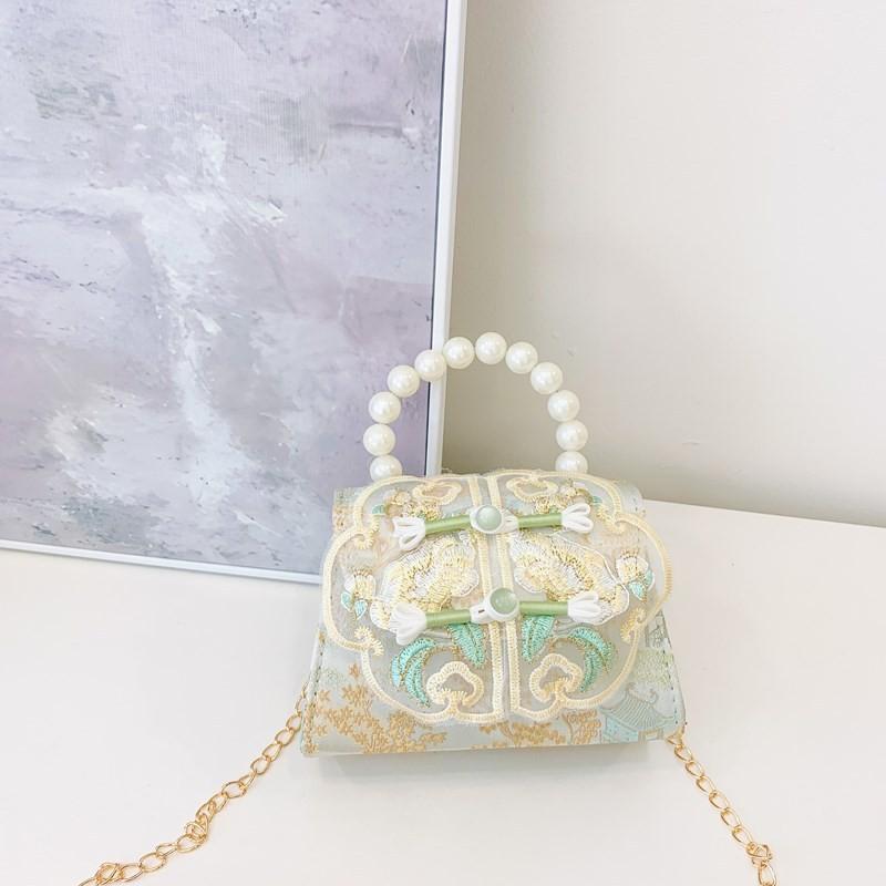 Embroidered Pearl Lace Chain Childrens Crossbody Bag Suitable Daily For