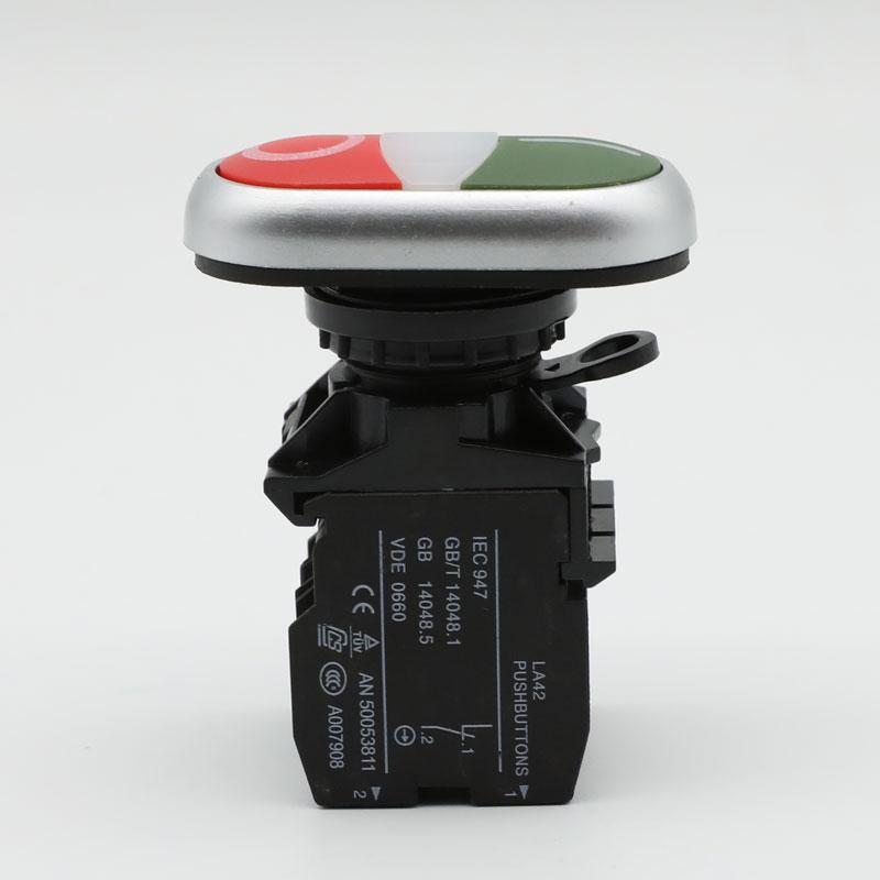 22mm Illuminated Double Head Momentary Push Button Switch 12V 24V 220V LED Lamp Silver Contact Spring Return 1NO1NC Switch LAK42