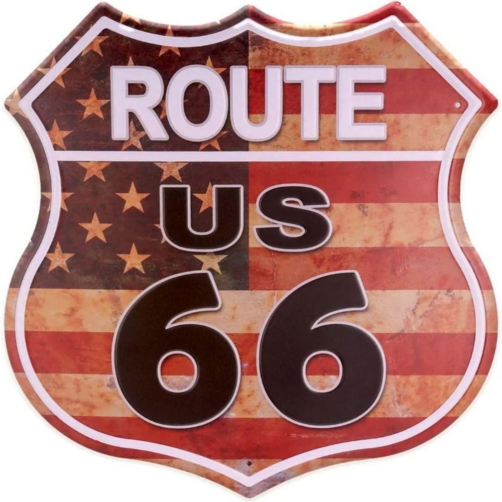 Vintage Route 66 Square Metal Tin Sign Garage Home Bar Decor 20x20cm