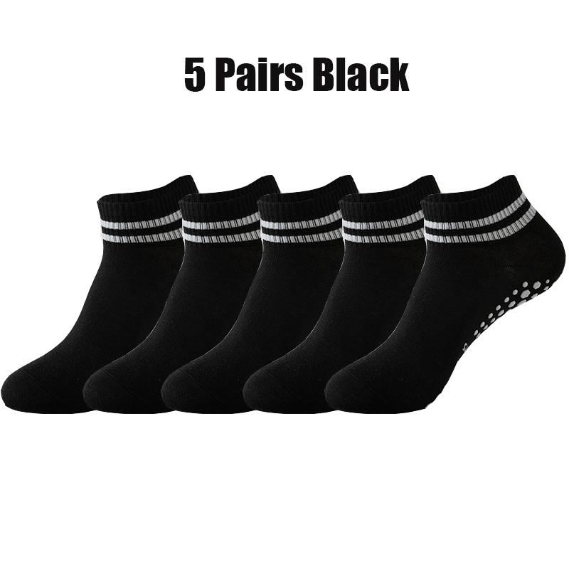 5 Pairs Yoga Socks for Women Double Stripes Socks Non Slip Pilates Yoga Grip Socks Women Sport Gym Workout Athletic Short Socks