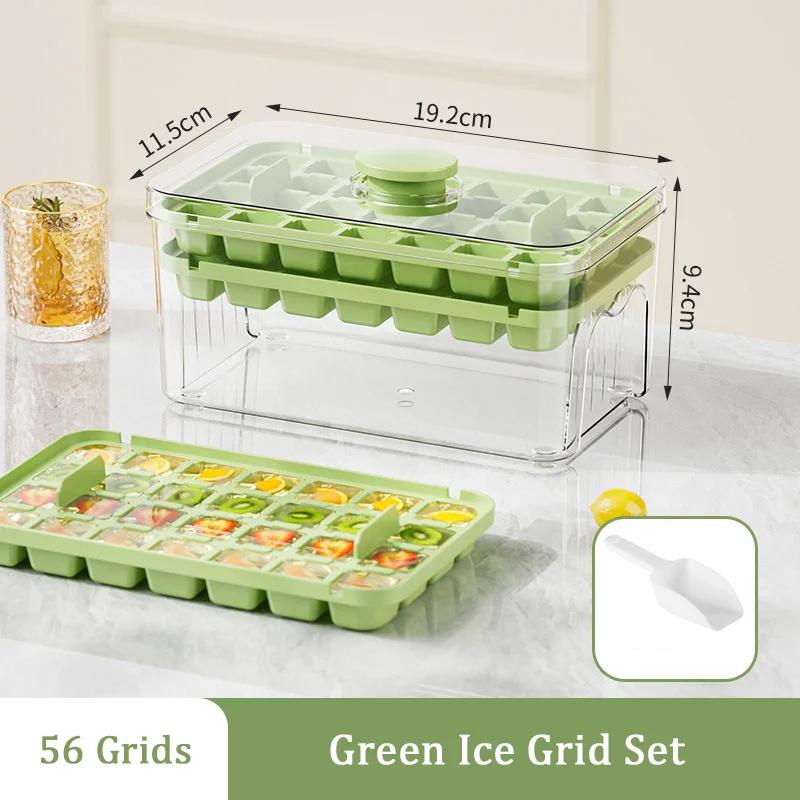 Press Ice Tray Bucket 28/56 Grids Ice Cube Mold Portable Ice Box Ice Cube Tray Multifunctional Ice Maker with One-touch To Relea