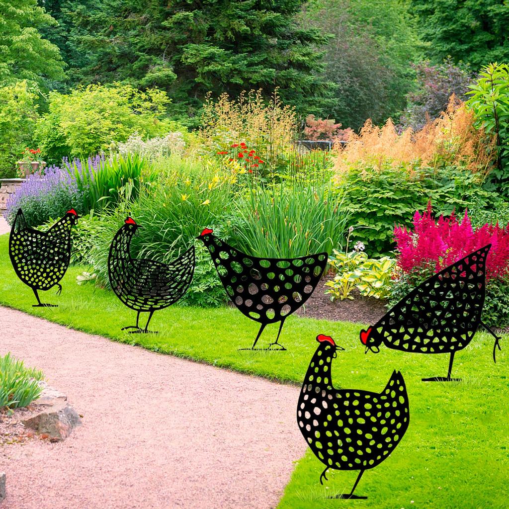 5x Chicken Yard Art Outdoor Garden Backyard Lawn Stakes Metal Hen Yard Decor 5x Chicken Yard Art Outdoor Garden Backyard Lawn Stakes Metal Hen Yard Decor