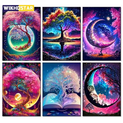 5D Diy Diamond Painting Fantasy Moon Tree Landscape Full Drill Rhinestones Mosaic Embroidery Handmade Products Home Decor Gift