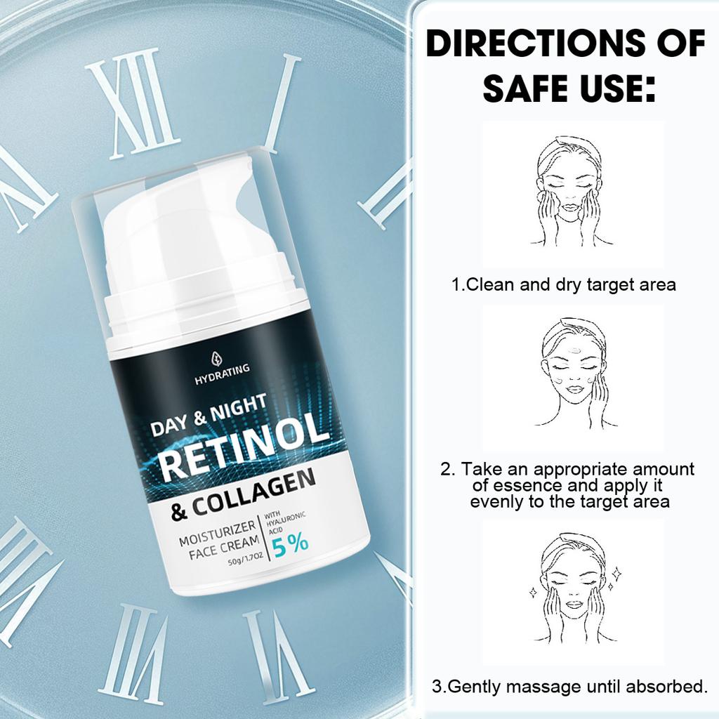 Nawilżający Krem na Dzień i Noc 50g – Krem Przeciwstarzeniowy z Retinolem i Kolagenem dla Jędrnej i Nawilżonej Skóry