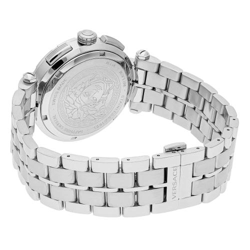 Versace GRECA CHRONO Greca Chronograph Watch, 45mm, Blue Dial, Stainless Steel, Sapphire Crystal, Quartz Movement, Men's, Silver, VEPM00420