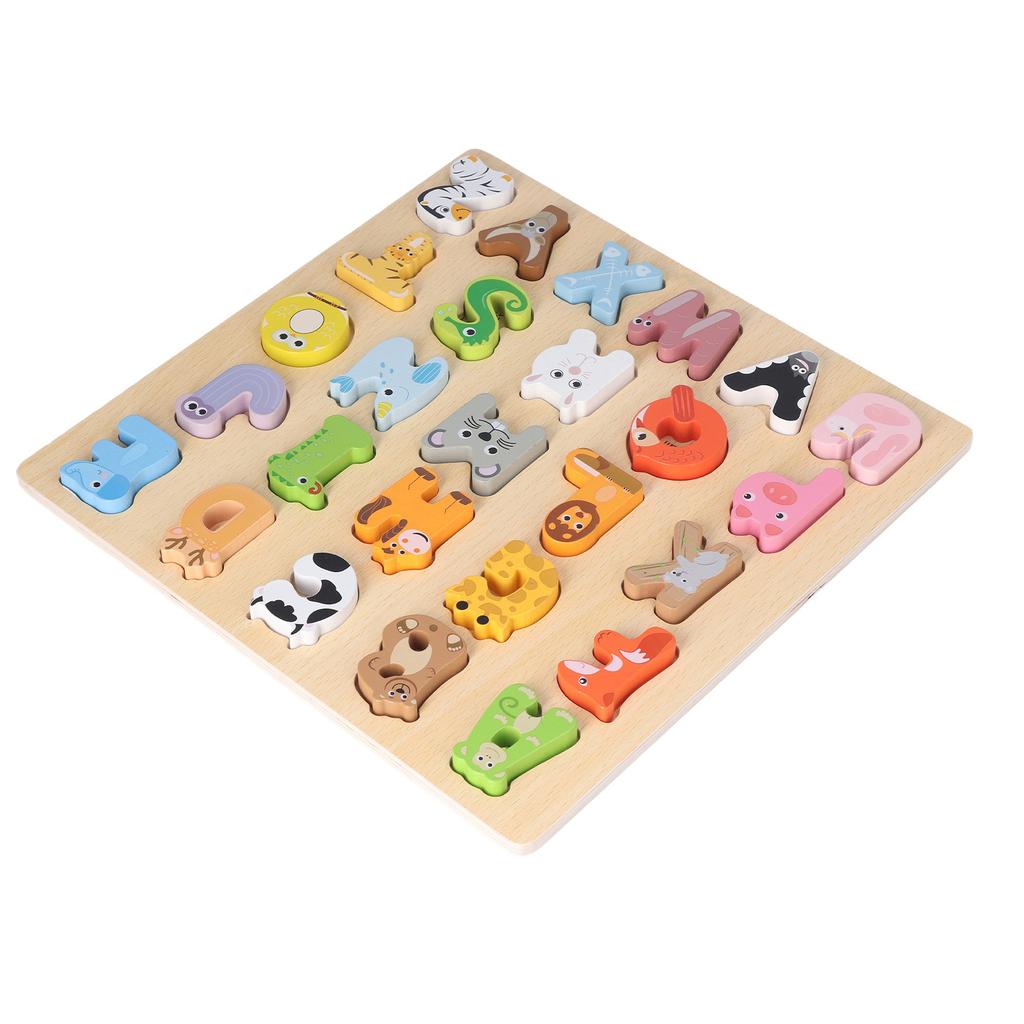 Dřevěná abeceda Puzzle hračky Kreslený zvířecí vzor Rozpoznávání písmen Puzzle Vzdělávací hračky