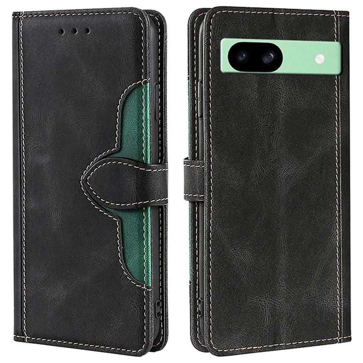 

For Google Pixel 8a Case PU Leather Phone Protective Cover Straw Hat Pattern - Black
