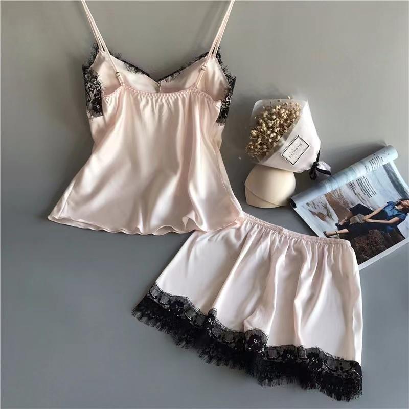 Pijama Damă la Modă cu Dantelă cu Decolteu în V Lenjerie Sexy Pijamale Set de Pantaloni Scurți de Dormit Articole de Dormit Nou