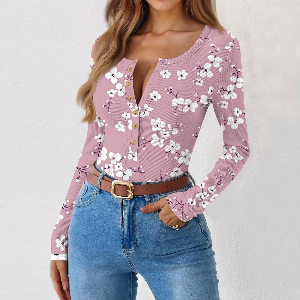 Women's Slim Bottom T-shirt Fashion Casual Gradient Printing Round Neck Pullover Long Sleeve Top