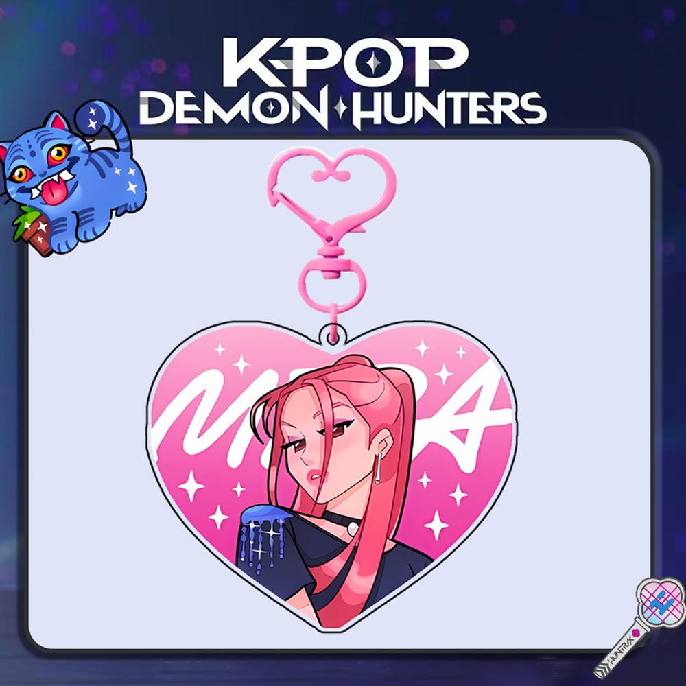 Anime Kpop Demon Hunters Acrylic Heart-shaped Keychain, Cute Anime Bag Charm, KPOP Merchandise Pendant