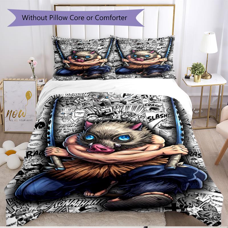3pcs Duvet Cover Set (1*Duvet Cover + 2*Pillowcase, Without Core), Demon Slayer Print Soft All‑Season Bedding Set, Home Bedroom Decor Gift