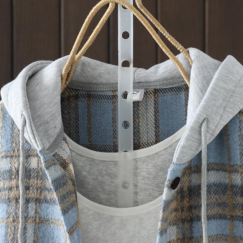 DIMANAF 2025 New Autumn Winter Plus Size Women Coats Jackets Hooded Cotton Thick Long Sleeve Loose Casual Outerwear Vintage Lady Plaid