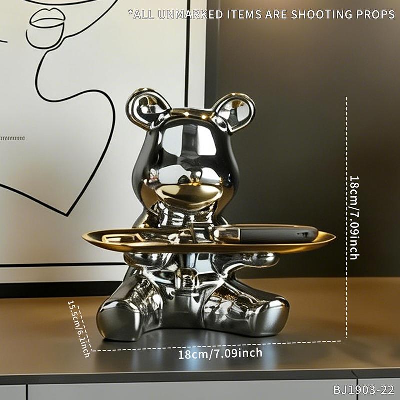 Scultura Artistica di Orso Assortito con Vassoio in Metallo Statuetta Decorativa per Ingresso, Soggiorno, Scrivania d'Ufficio e Esposizione in Casa