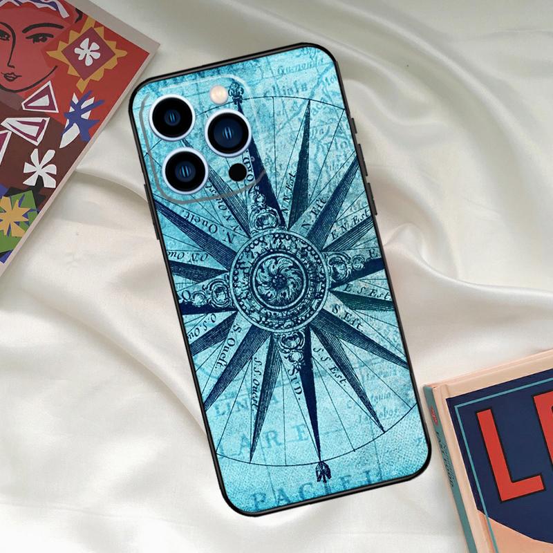 World Map Compass Nautical Phone Case For iPhone 17 16 15 13 12 11 14 Pro Max 16 Plus 12 13 Mini 16e 17 Air Funda Cover