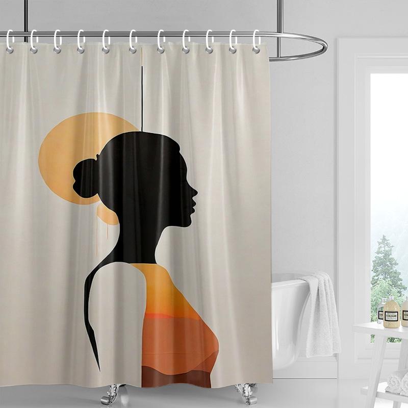 Bohemian Shower Curtain - Dancing Silhouette Art with Tropical Leaves Birds,Watercolor Bathroom Decor for Artistic Bath Spaces