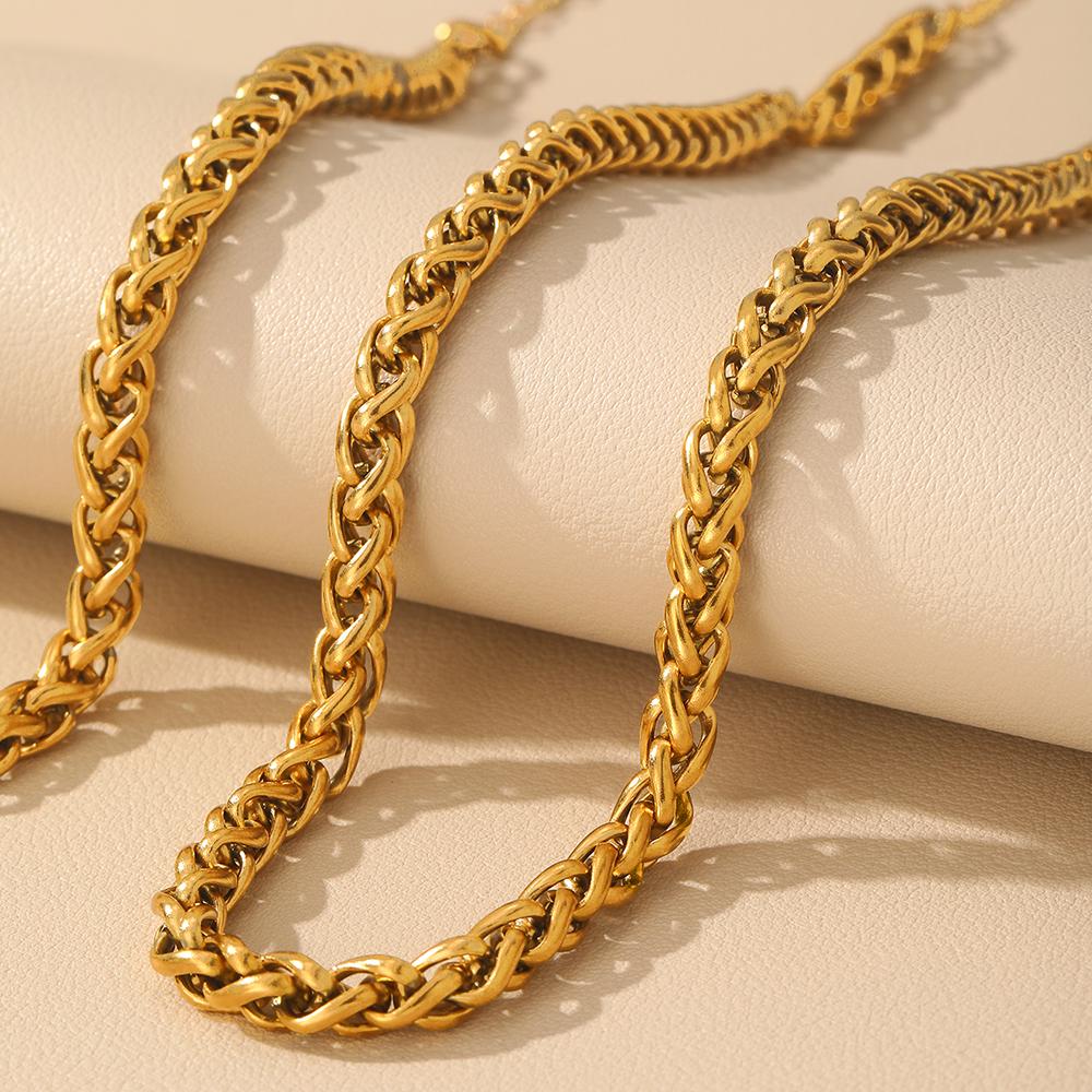 Stainless Steel Set Simple Personalized Hip Hop Chunky Chain Keel Chain Necklace Bracelet Set For Women Zircon Daily Matching