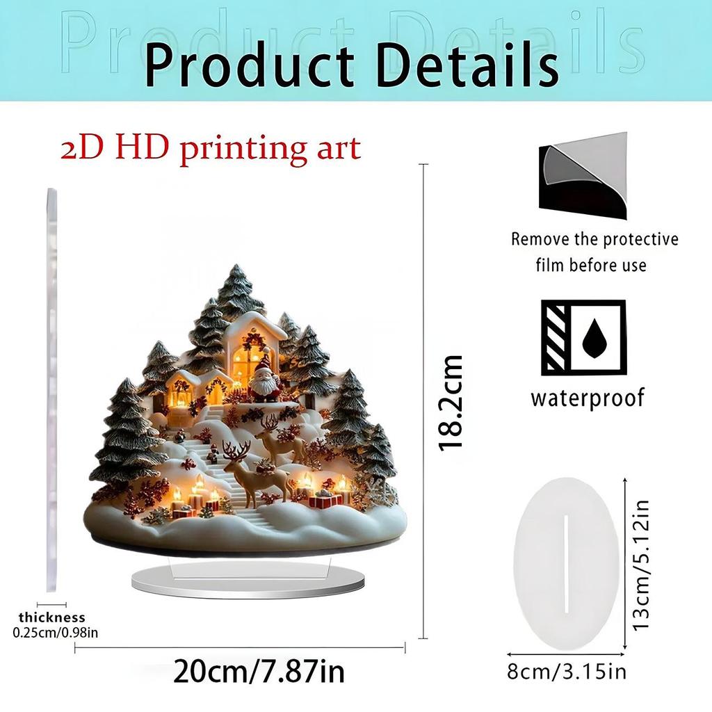 2D Acrylic Christmas Snow House with Santa & Reindeer Desktop Ornament