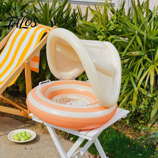 Baby-Schwimmring mit Baldachin, Aufblasbarer gestreifter Pool-Schwimmring für Kleinkinder Jungen Mädchen, UV-Sonnenschutz-Schwimmring mit Sicherheitsitz, Griff