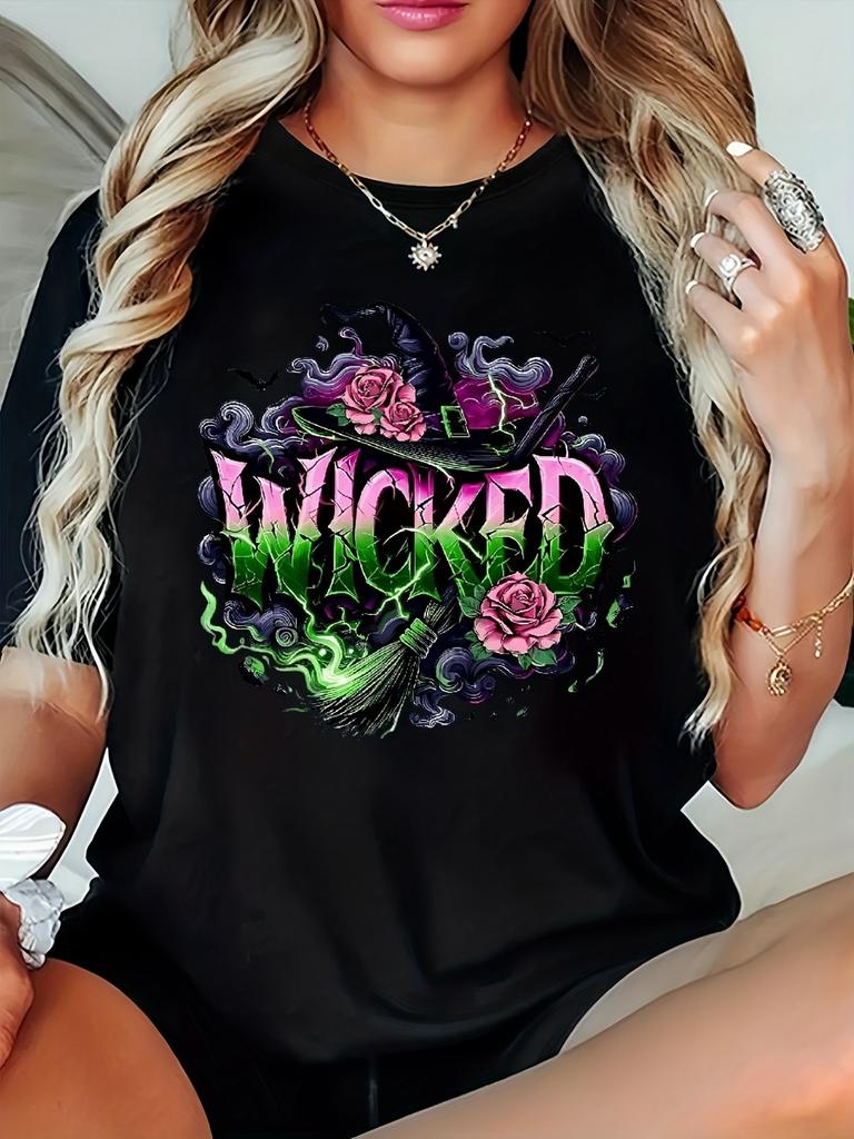 Women's T-Shirt - Black Short Sleeve Crew Neck Loose Fit, Stretch Fabric for All-Season, Machine Washable Casual Casual Attire Suitable for S