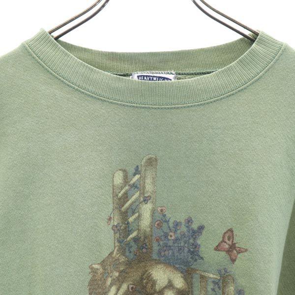 Lee 90s Old USA Made Heavy Weight Long Sleeve Sweat Trainer XL Greenish Men's Used