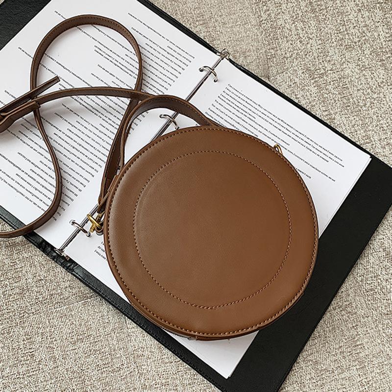 Solid Color Crossbody Bag For Women Round Small Handbag Fashion Designer Bags PU Leather Shoulder Bag Female Zipper Purses ARI