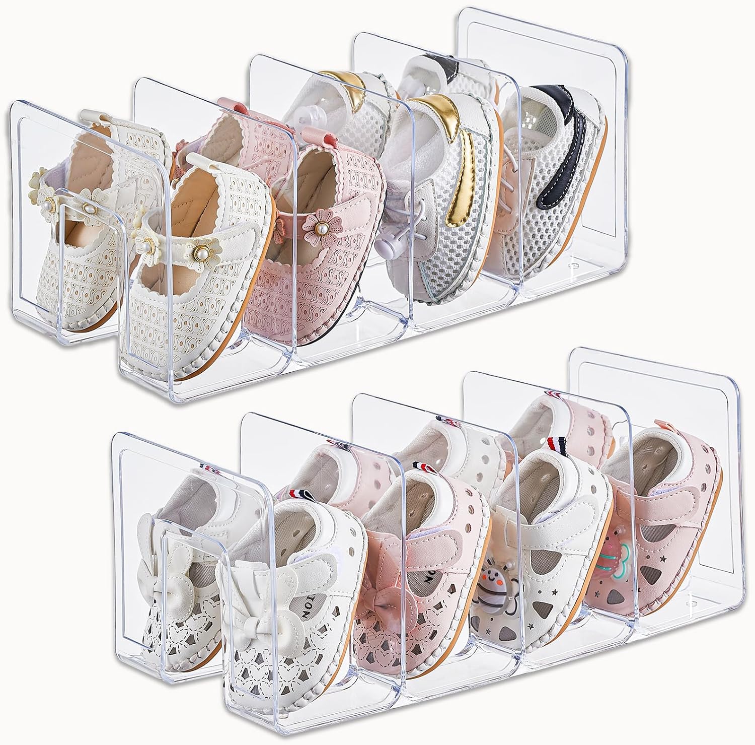 2 Pack Small Shoe Rack 4 Sections Toddler Baby Shoe Storage Organizer Stackable Shoe ShelfDesk File Sorter Book Purse Organizer 4990₽