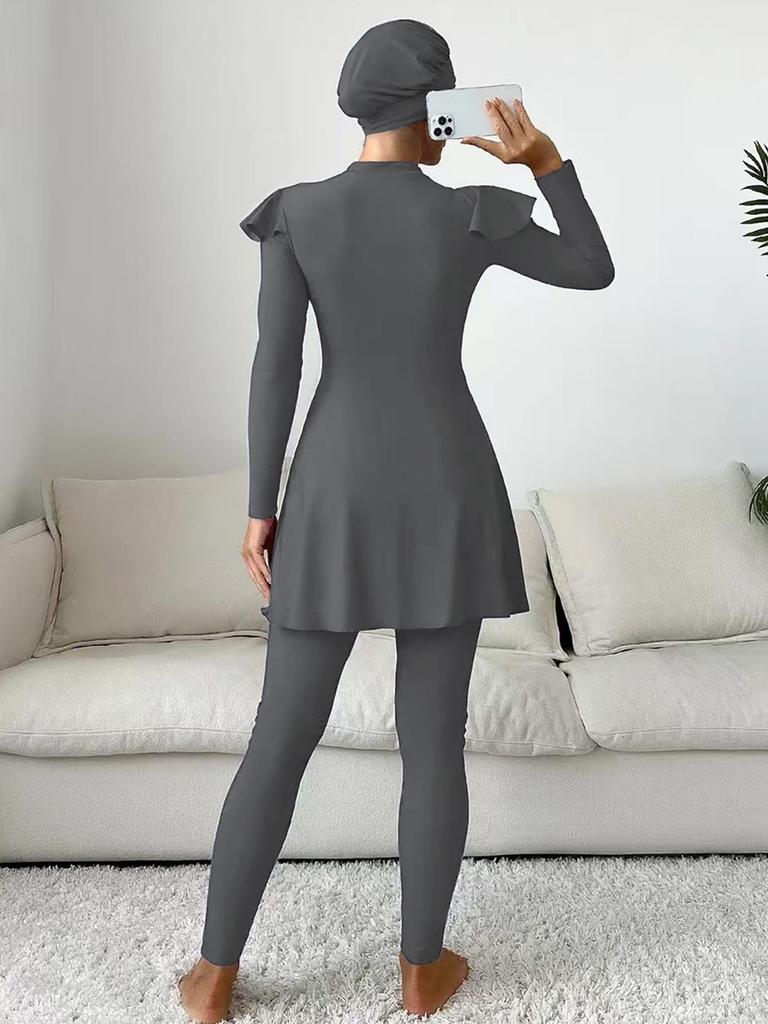 Plus Size Conservative Burkini: Long Sleeve, Swim Skirt & Long Shorts Set