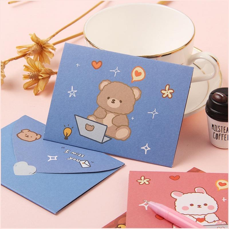 Cartoon Blank Greeting Cards Envelopes Style DIY Greeting Cards Foldable Cardstock For Invitations Wedding Graduation Message