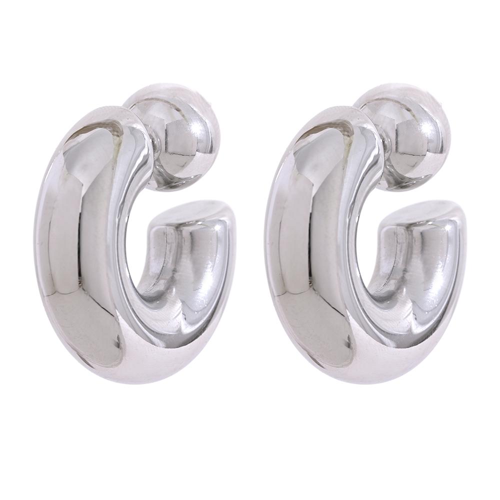 

Yhpup Stainless Steel C Shape Round Chunky Unusual Earrings Jewelry Waterproof Metal Texture Attractive Women Accessories Gift