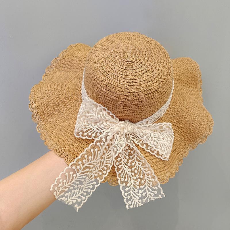 Seaside Beach Hat Lace Straw Hat Children Summer Visor Breathable Sunscreen Bucket Hat Vacation Style Straw Hat