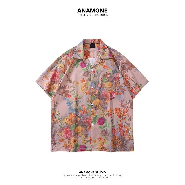 Bcbgh Ретро-рубашка с принтом в гонконгском стиле, короткий рукав, мужская, свободная, для пары, дикая, гавайская, отпуск, пляжная, с кубинским воротником 3XL