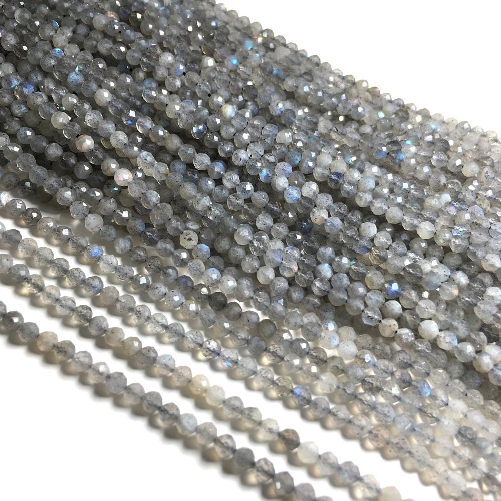 1String, Faceted Natural Stone Beads, 2mm, 3mm Small Round Turquoise Tourmaline Obsidian Gems Loose Spacer Beads for Jewelry Making DIY Crafts, 38cm 1String/2mm