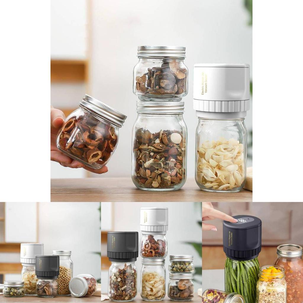 Compact Black And White Electric Mason Jar Vacuum Sealer For Food Preservation