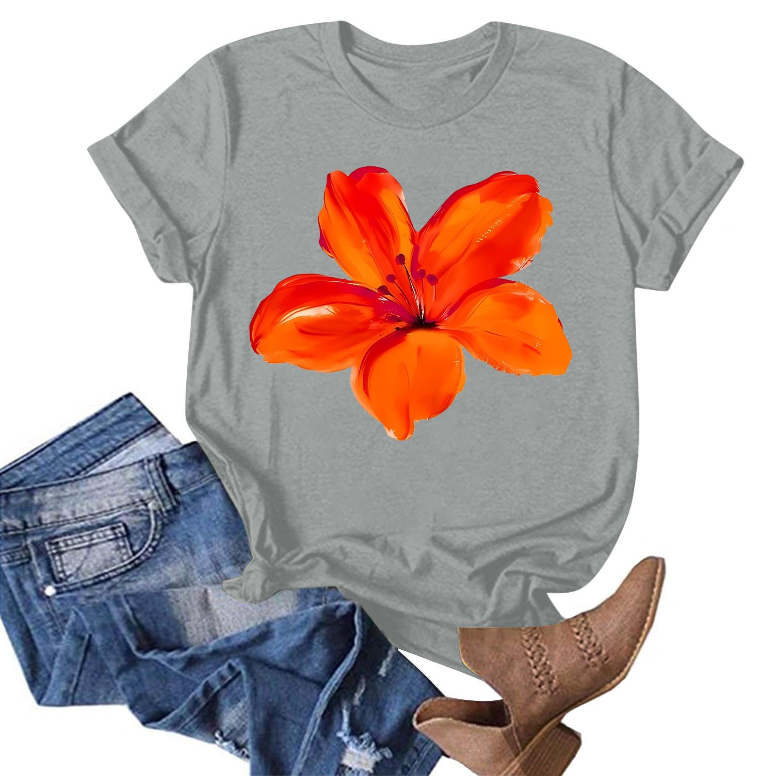 

Женская модная повседневная летняя удобная блузка с круглым вырезом и коротким рукавом с принтом XXL