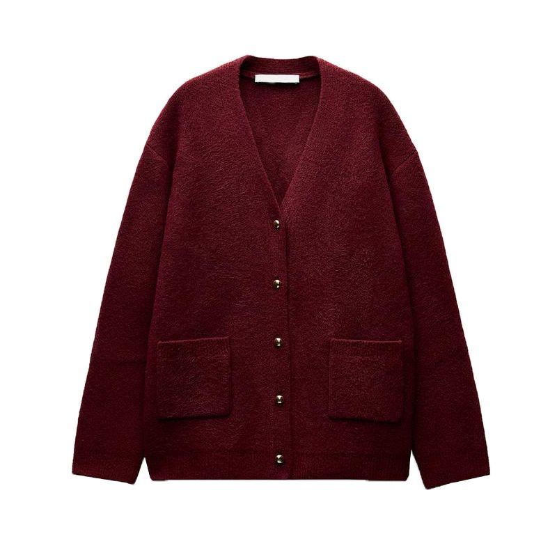 Spring New Women's Clothing French Lazy Style Long Sleeves V-neck Plain Stitch Knitting Cardigan Outwear 5755032