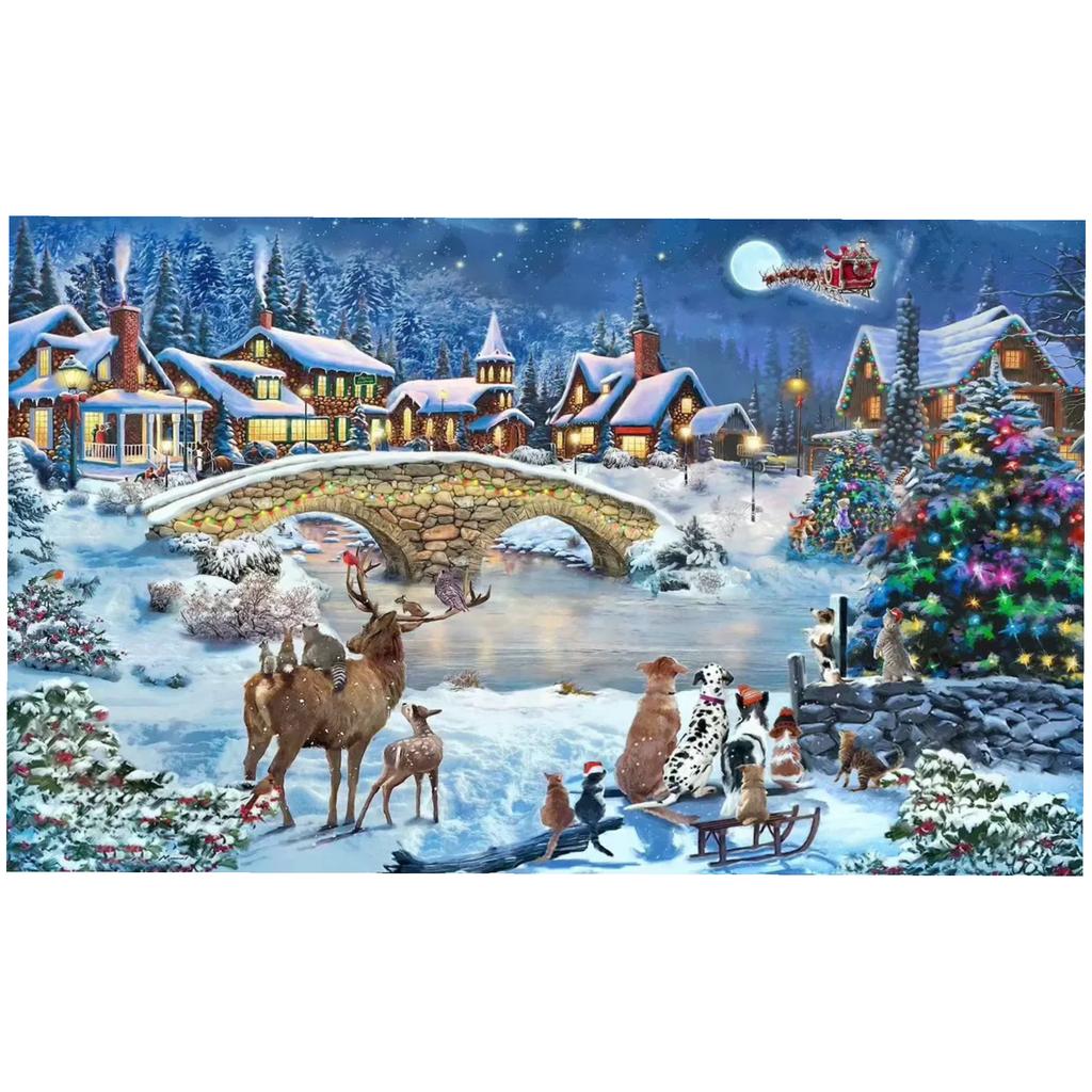 500 Parça Puzzle Kar Kaplı Kulübe Tatil Köyleri ile Sıcak Noel Sıcaklığını Tadın Parıldayan Tatil Süslemeleri Rahat Kış Arka Planları Kucakla