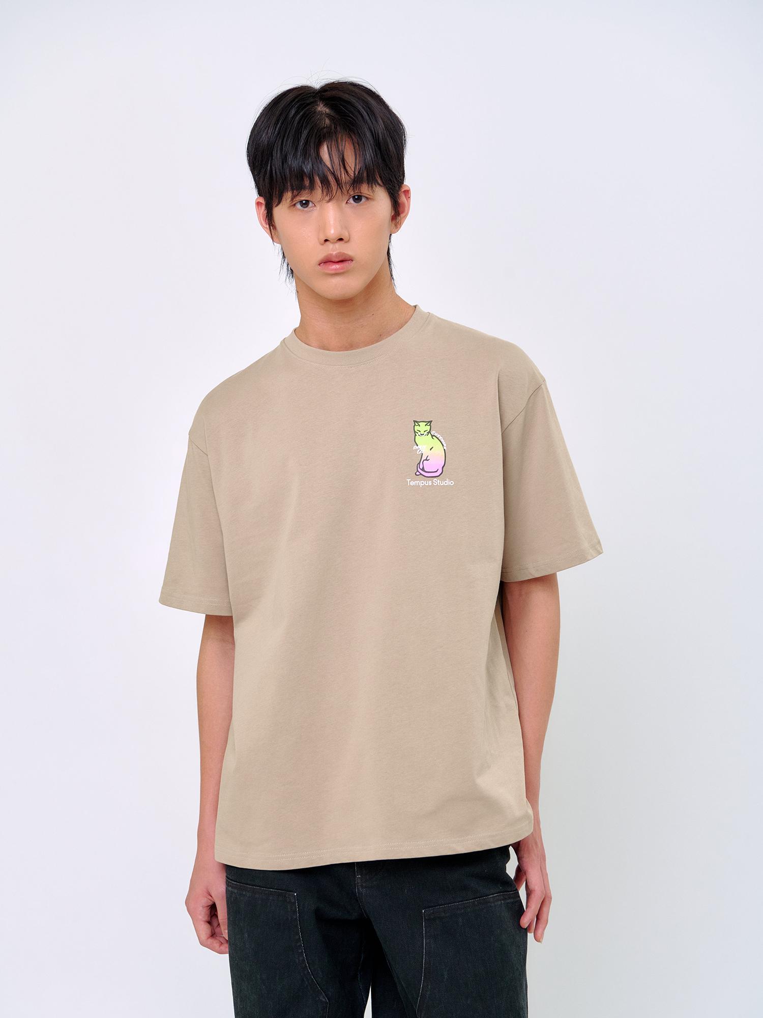 Tempus Studio Smiling Cat T-Shirt - Sand Beige Sand Beige/S