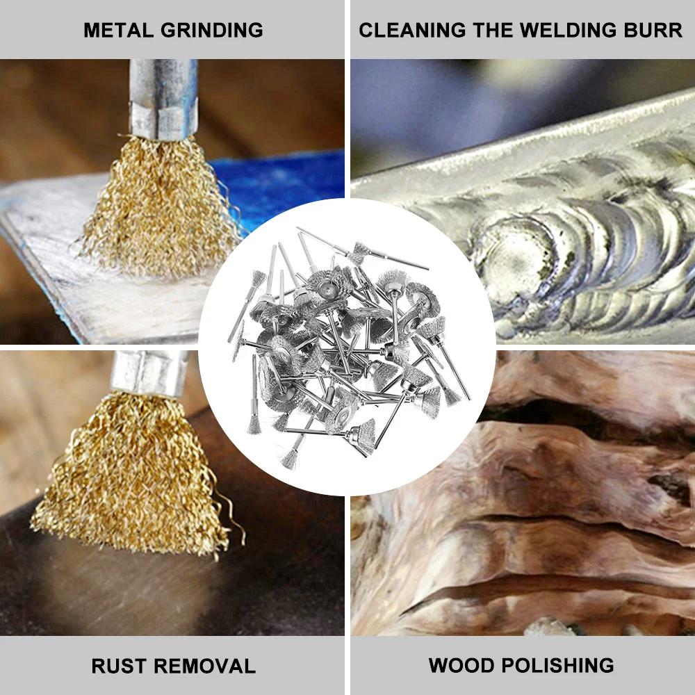 60PCS Stainless Steel Wire Brush Wheel Cup Brush Set Wire Drill Brush Set Cleaning Deburring Tool for Removal of Rust Paint