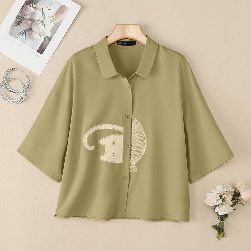 

ZANZEA Женская блузка с отложным воротником, свободного кроя, с коротким рукавом и принтом 5XL коричневый