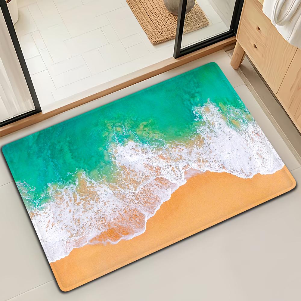 Ocean Spring Beach Wave Summer Door Mat Bath Microfiber Decorative Versatile Flannel Floor Mat Quick Dry Absorbent Non-slip Sole