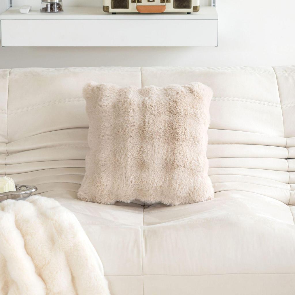 Rabbit Fur Plush Throw Pillow - Solid Color Fleece Cushion for Sofa, Bedroom, or Study
