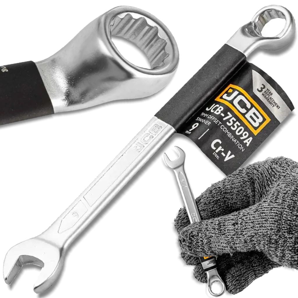 JCB 75 Degree Angled Open End Wrench 9mm CR-V Steel Double Ended