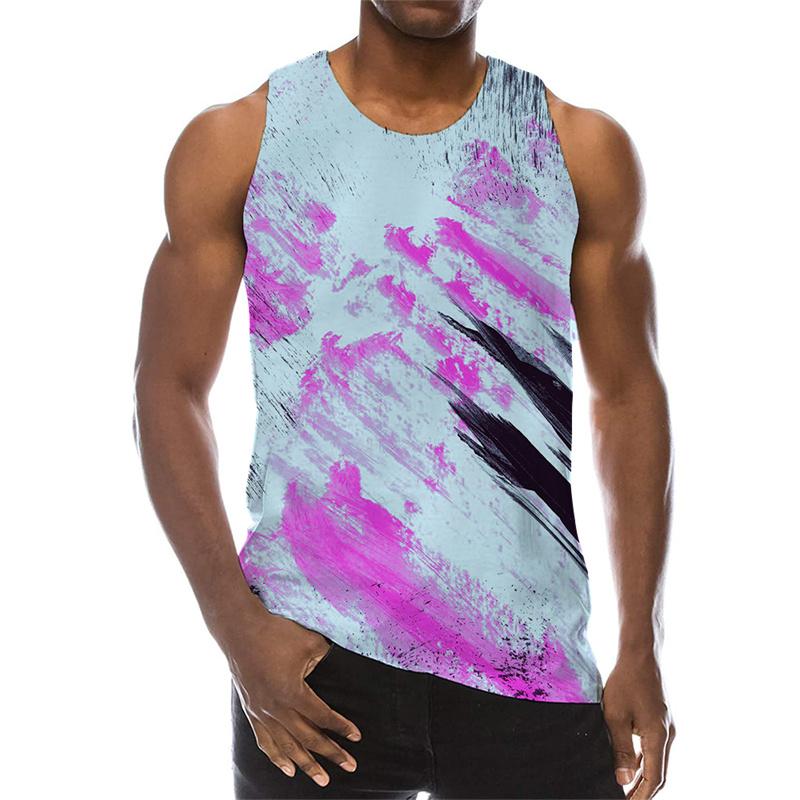 Multi Color 3D Print Tank Top For Men Summer Sports Gym Fitness Sleeveless Vest Tops Art Psychedelic Pigment Pattern T-shirt