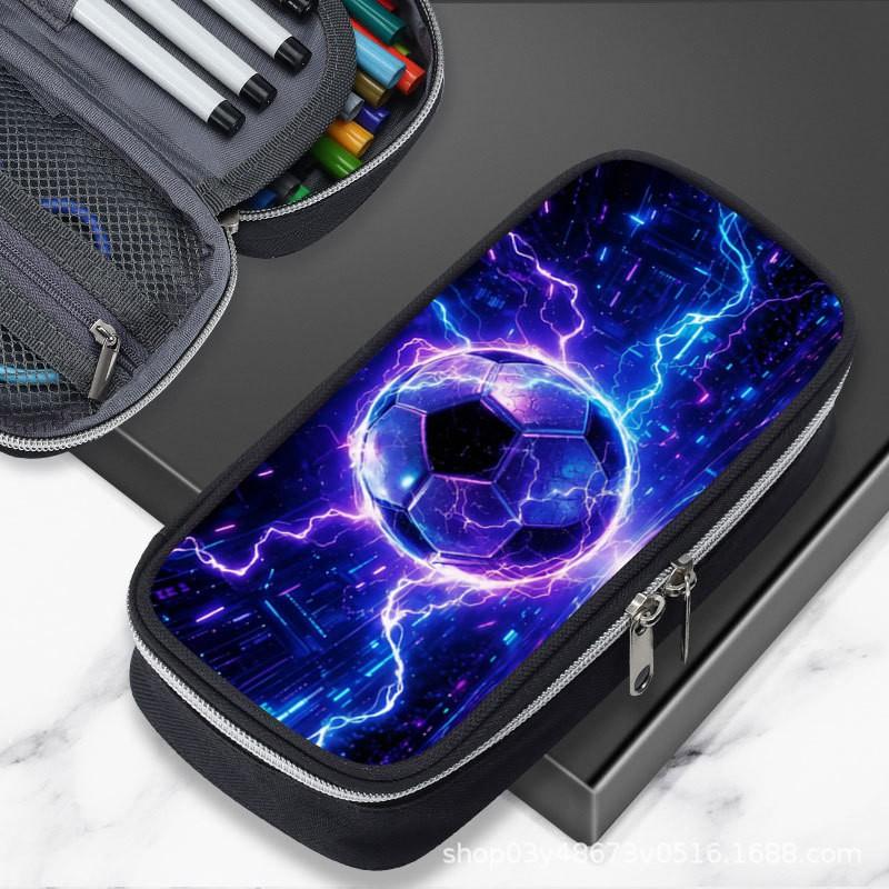 Large Capacity Football-Themed Pencil Case Boys Teens School Supplies Sporty Stationery Bag Casual Unisex