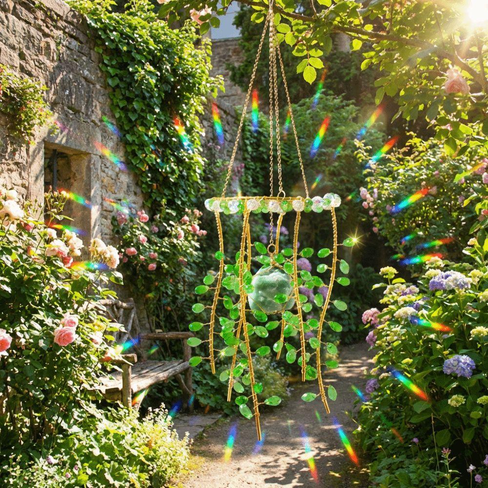 Handmade Crystal Glass Pendant Green Willow Branch Sun Catcher Chandelier  Landscape