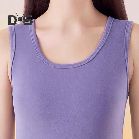 Winter Women Thermal Vest Seamless Velvet Fast Temperature Lock Round Neck Slim Fit Elastic Sleeveless Inner Wear Bottoming Tank Top